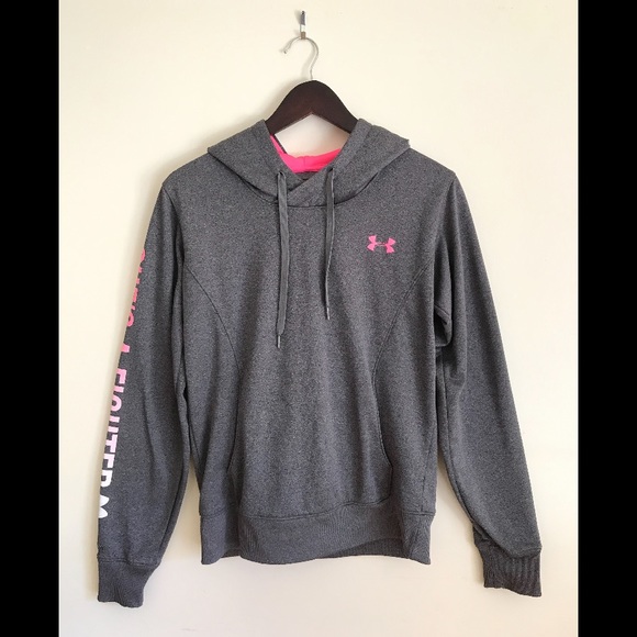 Under Armour Tops - Under Armour Grey (power in pink) Hoody Size Small